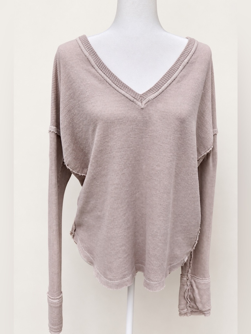 We The Free Large V-Neck Thermal Top -Boho Casual Earthy